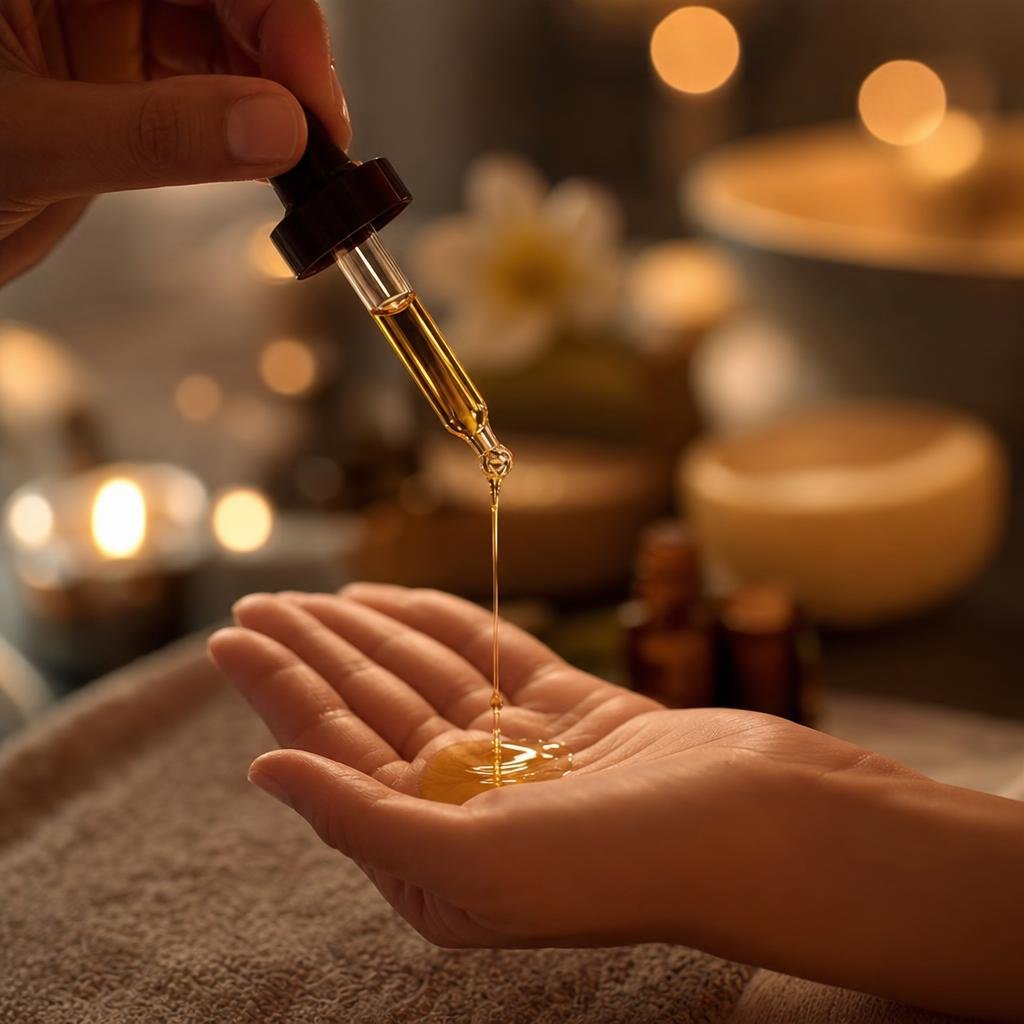 Editorial oil pour aroma massage at Mantra Luxury Spa