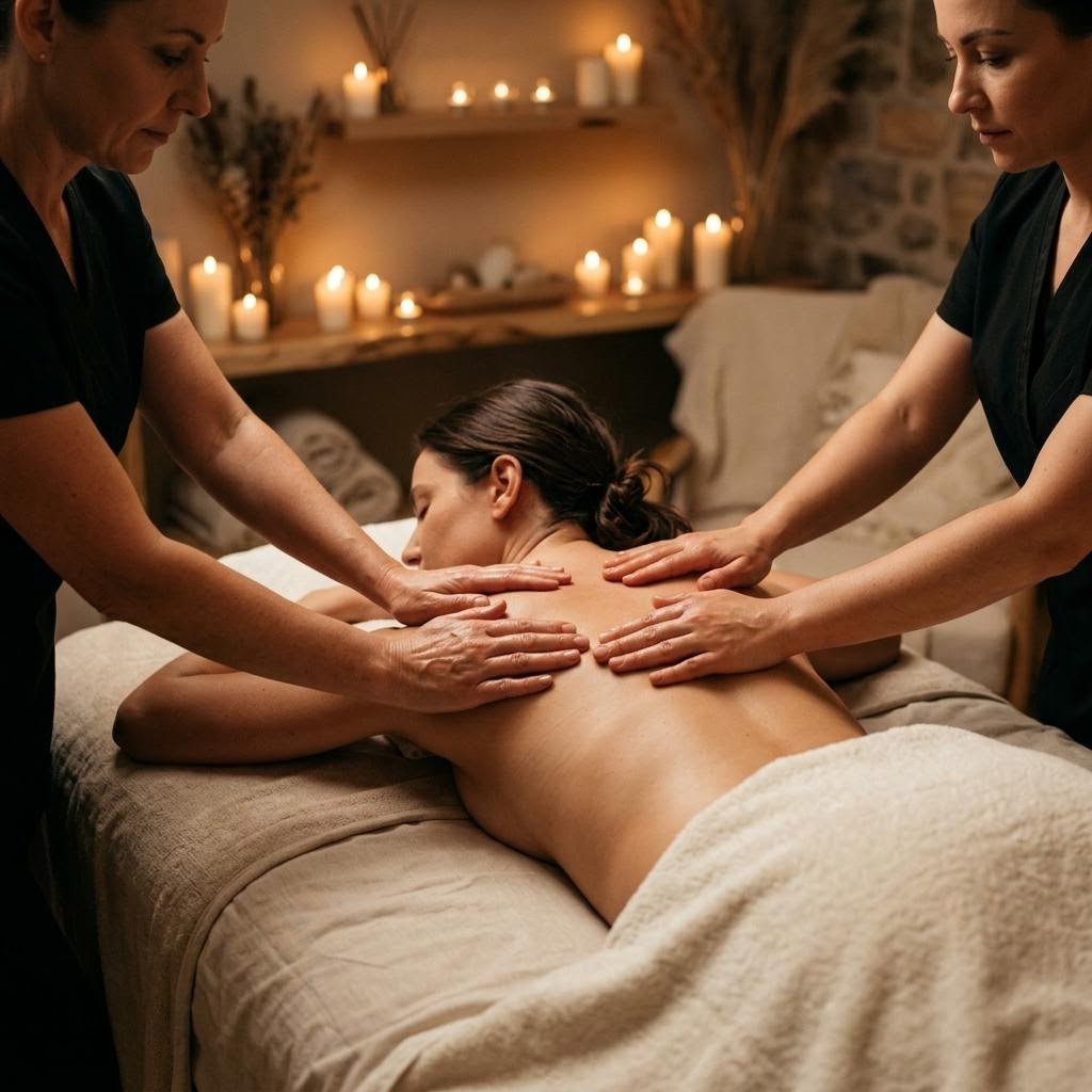 Four hand massage choreography technique at Mantra Luxury Spa