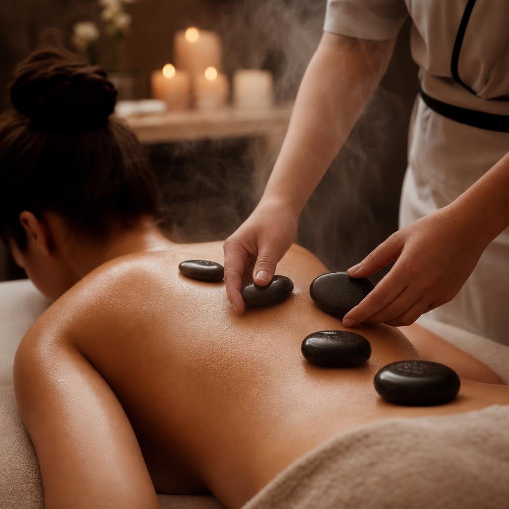 Hot stone pain relief therapy at Mantra Luxury Spa