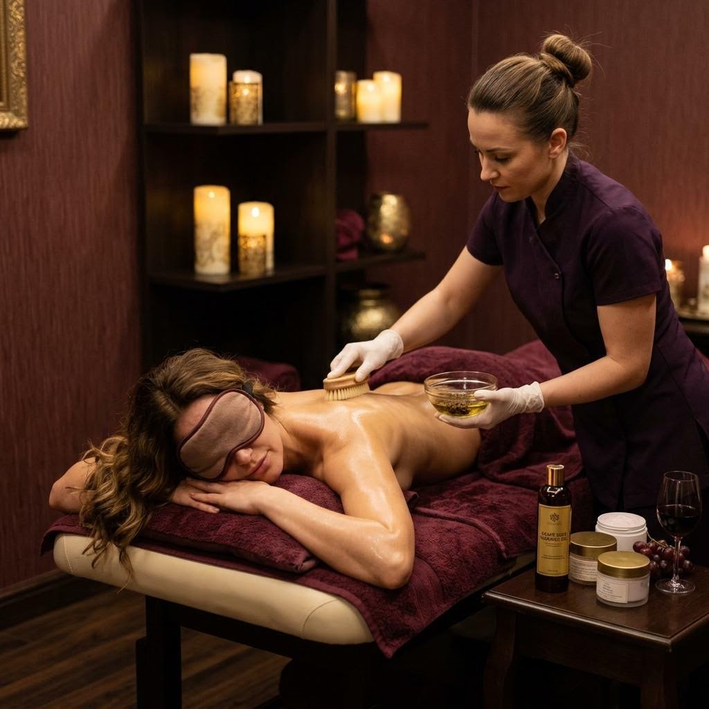 Wine massage antioxidant treatment detail at Mantra Luxury Spa